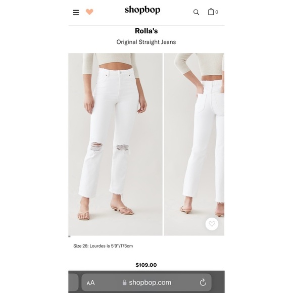 NWT Rollas Original High Rise Straight Jean 28 Layla White Distressed Knee Rip - Picture 2 of 12